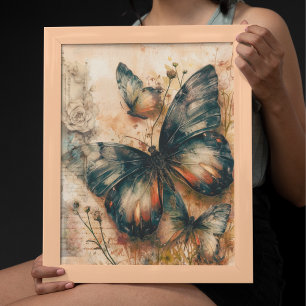 Vintage Orange Butterfliegen Poster