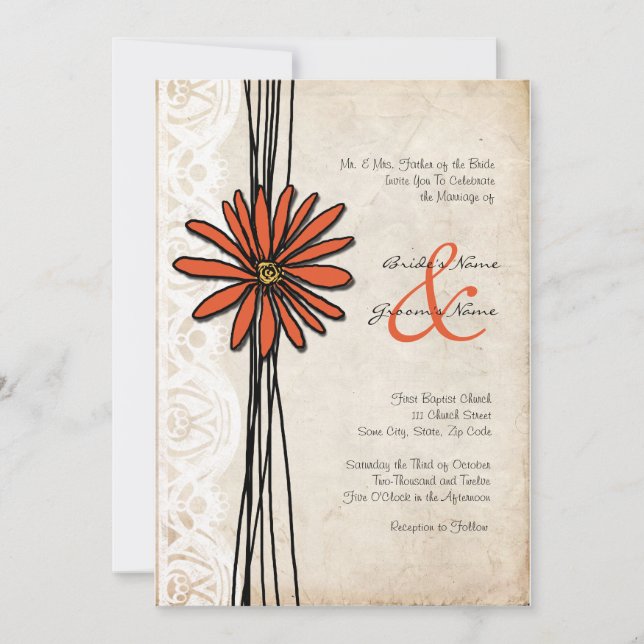 Vintage Orange Daisy Hochzeit Einladung (Vorderseite)