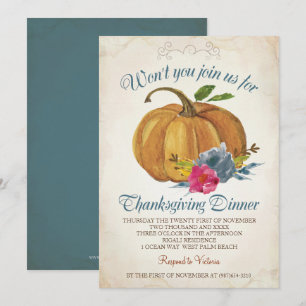 Vintage Orange Kürbis Thanksgiving Dinner Einladung