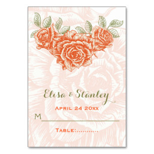 Vintage orange Rosen Hochzeit gefaltete Eskorte-Ka Tischnummer
