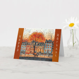 Vintage Orange Tree Street Häuser Thanksgiving Karte
