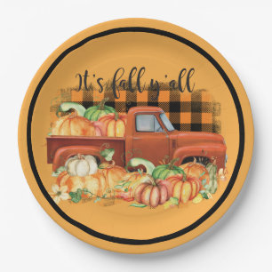 Vintage Orange Truck Herbst Kürbisse Pappteller