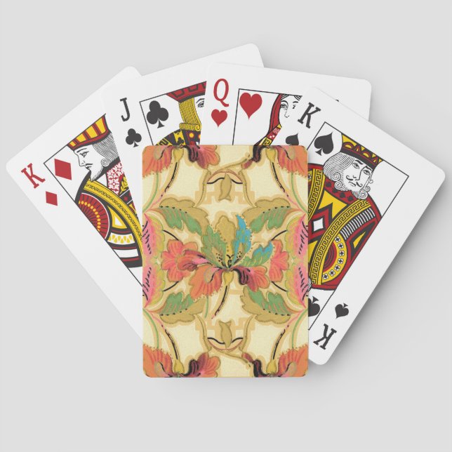 Vintage Orange Türkis Blumen Tapetenmuster Spielkarten (Rückseite)