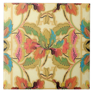 Vintage-Orange-Türkises-Blumen-Wallpaper-Muster Fliese