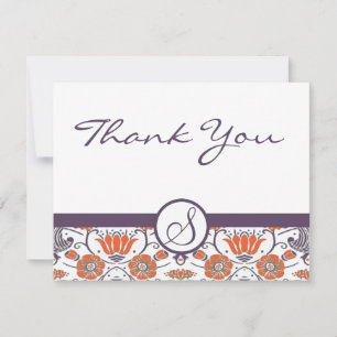 Vintage Orange und Lila wirbelnde florale Danksagu Dankeskarte