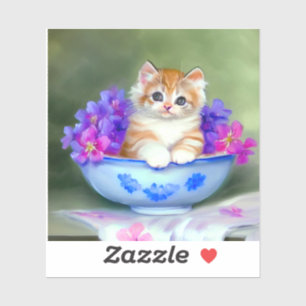 Vintage Orange- und White Kitten-Illustration Aufkleber