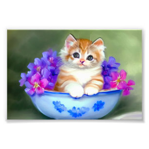 Vintage Orange- und White Kitten-Illustration Fotodruck