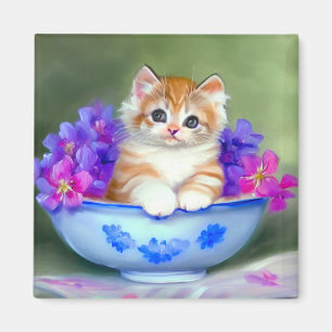 Vintage Orange- und White Kitten-Illustration Magnet
