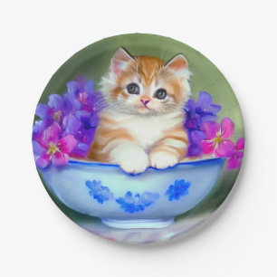 Vintage Orange- und White Kitten-Illustration Pappteller
