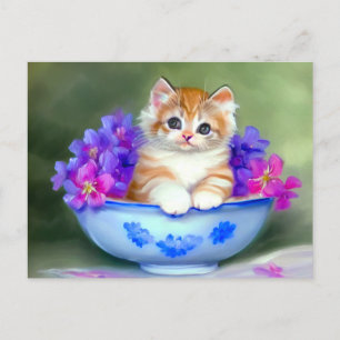 Vintage Orange- und White Kitten-Illustration Postkarte
