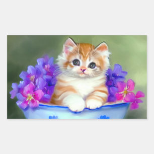 Vintage Orange- und White Kitten-Illustration Rechteckiger Aufkleber