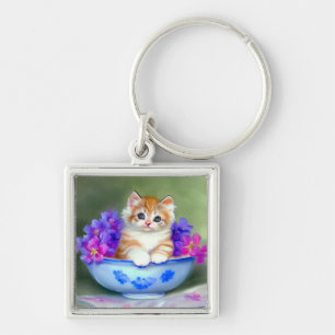 Vintage Orange- und White Kitten-Illustration Schlüsselanhänger