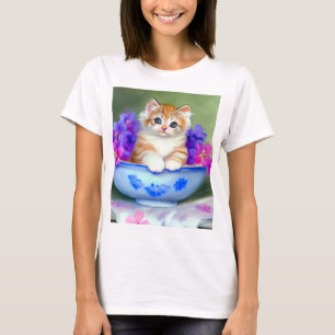 Vintage Orange- und White Kitten-Illustration T-Shirt