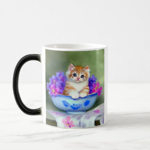 Vintage Orange- und White Kitten-Illustration Verwandlungstasse