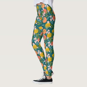 Vintage Orange- und Zitronenblütenmuster Leggings