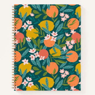 Vintage Orange- und Zitronenblütenmuster Notizbuch