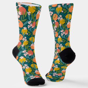 Vintage Orange- und Zitronenblütenmuster Socken