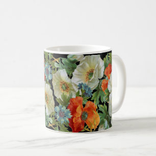 Vintage Orange Weiße Mohn- und Kornblumen-Blumenmu Kaffeetasse