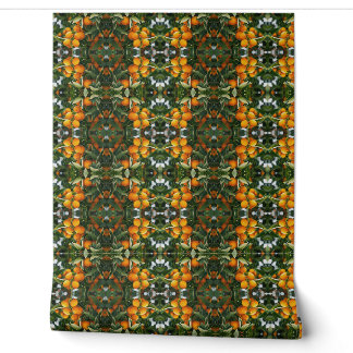 Vintage Orange Zitrus Botanical Grünes Muster Tapete