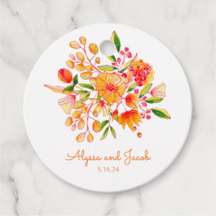 Vintage Orangefarbene Blume Maßgeschneiderte Hochz Geschenkanhänger