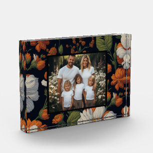 Vintage Orangefarbene, elegante Retro-Blume Fotoblock