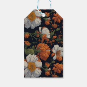 Vintage Orangefarbene, elegante Retro-Blume Geschenkanhänger