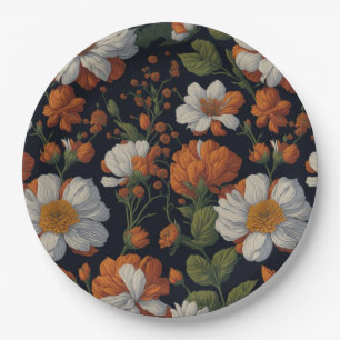 Vintage Orangefarbene, elegante Retro-Blume Pappteller
