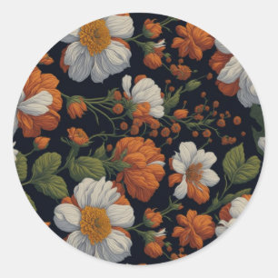 Vintage Orangefarbene, elegante Retro-Blume Runder Aufkleber