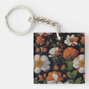 Vintage Orangefarbene, elegante Retro-Blume Schlüsselanhänger