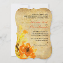Vintage-Orangen-Blumen-Hochzeitseinladung
