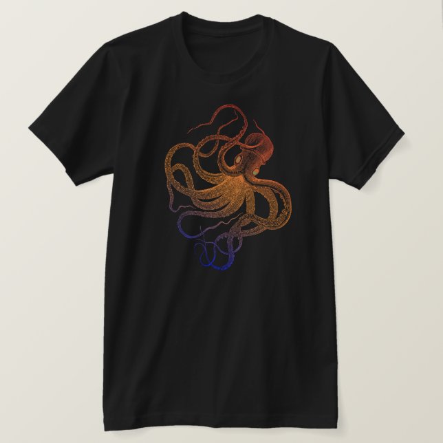 Vintage Orangen- und Oktopus-Illustration T-Shirt (Design vorne)