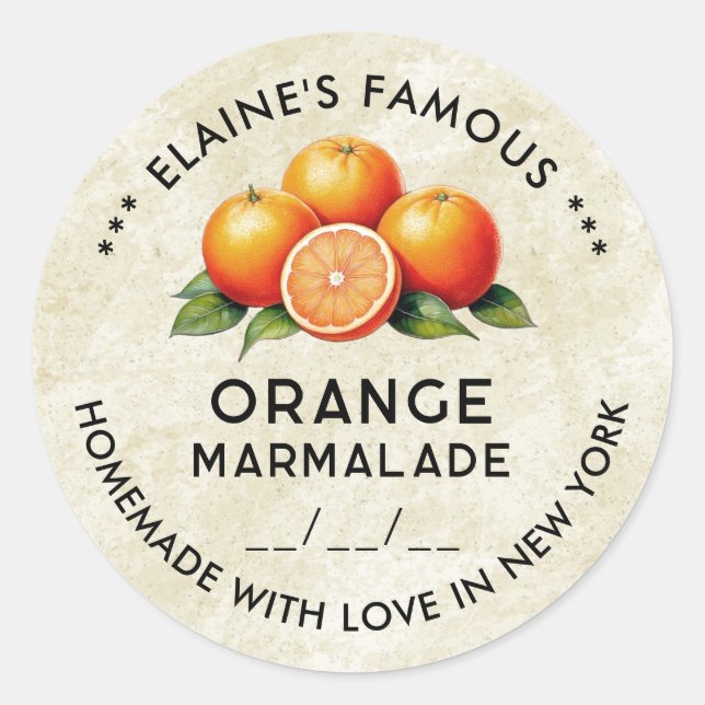 Vintage Orangenmarmelade mit Datum Runder Aufkleber (Vorderseite)