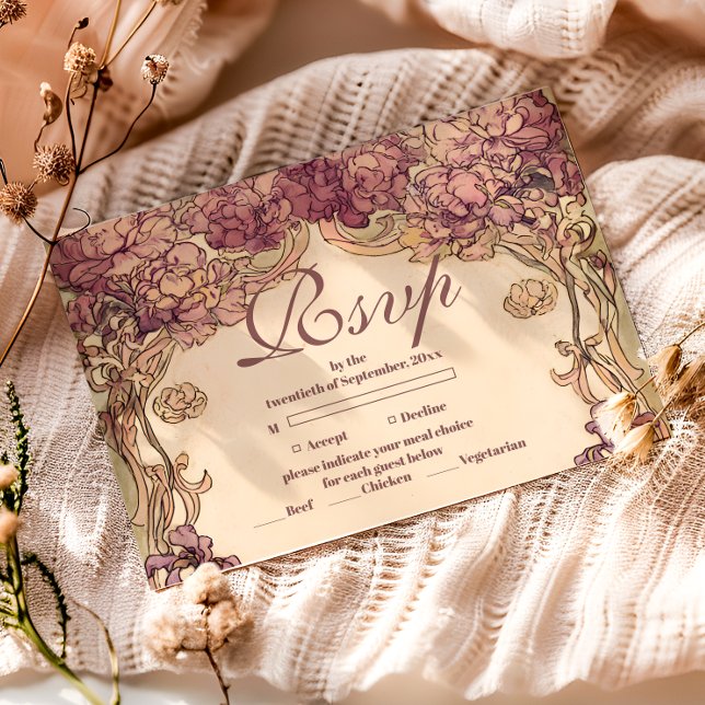 Vintage Orchid Art Nouveau Quinceañera RSVP Karte (Von Creator hochgeladen)