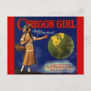 Vintage Oregon Girl Äpfel Fruchtkasten Postkarten