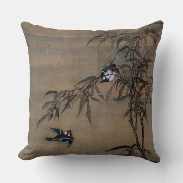 Vintage orientalische japanische Malerei von zwei Kissen (Vorderseite)