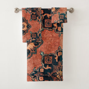 Vintage Orientalische Terracotta Persischer Teppic Badhandtuch Set