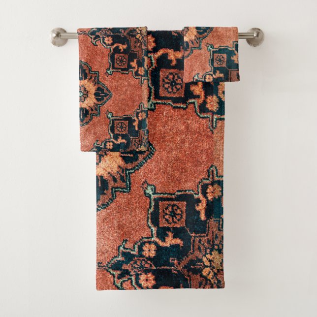 Vintage Orientalische Terracotta Persischer Teppic Badhandtuch Set (Insitu)