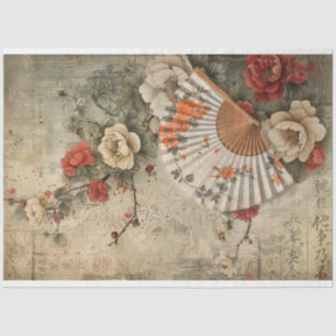 Vintage-Orientalischer Fächer & Florale Kunst Seidenpapier
