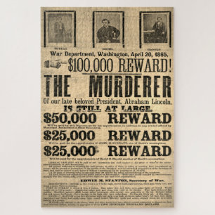 Vintage Original John Wilkes Booth Gesucht Plakat Puzzle