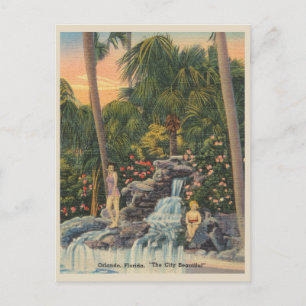 Vintage Orlando Florida City Beautiful Wasserfall Postkarte