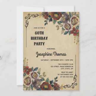 Vintage-Ornament-Floral-Geburtstag Einladung