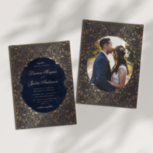 Vintage Ornament Gold Foto Hochzeit Einladung