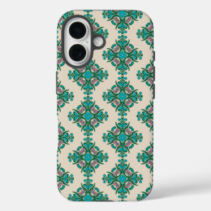 Vintage-Ornamentales-Art-Nouveau-Fliesenmuster Grü iPhone 16 Hülle