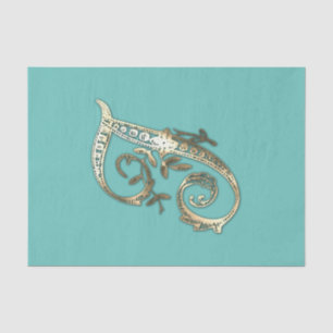 Vintage-Ornamentales Gold-Monogramm I-Seidenpapier Seidenpapier