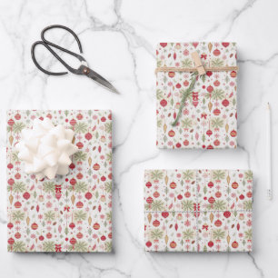 Vintage Ornamente Botanik Weihnachten Geschenkpapier Set