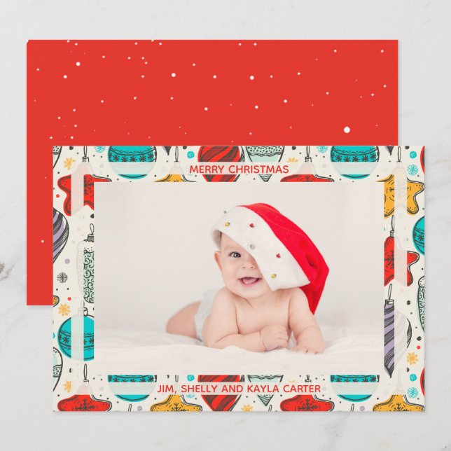 Vintage Ornamente Foto Geburtshinweise Feiertagskarte (Vorne/Hinten)