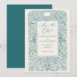Vintage Ornamente Rahmen Türkise Hochzeit Save The Date