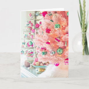 Vintage Ornamente Rosa Weihnachtsbaum Faltkarte Karte