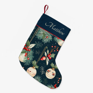 Vintage Ornamente und Kiefern Kleiner Weihnachtsstrumpf