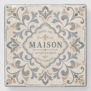 Vintage-Ornamentfliesen-Design mit Typografie Steinuntersetzer